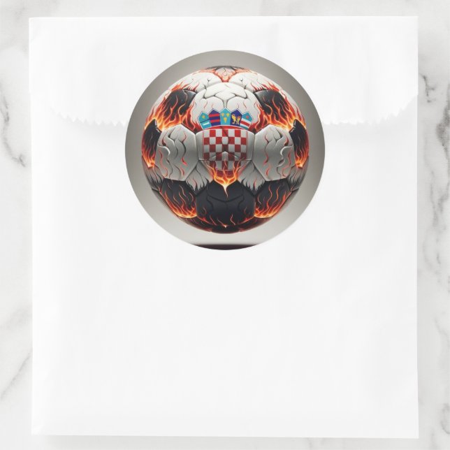 Sticker Rond Boule de football avec flammes et drapeau croate (Sac)