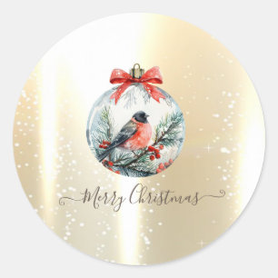 Sticker Rond Boule de Noël Baie de Houx Oiseau Cardinal Rouge