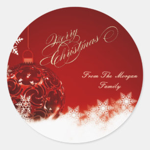 Sticker Rond Boule de Noël élégante, flocons de neige
