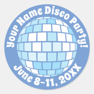 Sticker Rond Boule Disco Bleue Rétro PERSONNALISÉE