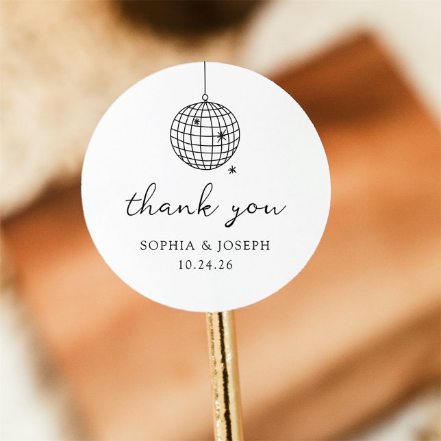 Sticker Rond Boule Disco Minimaliste | Mariage noir et blanc (Créateur téléchargé)