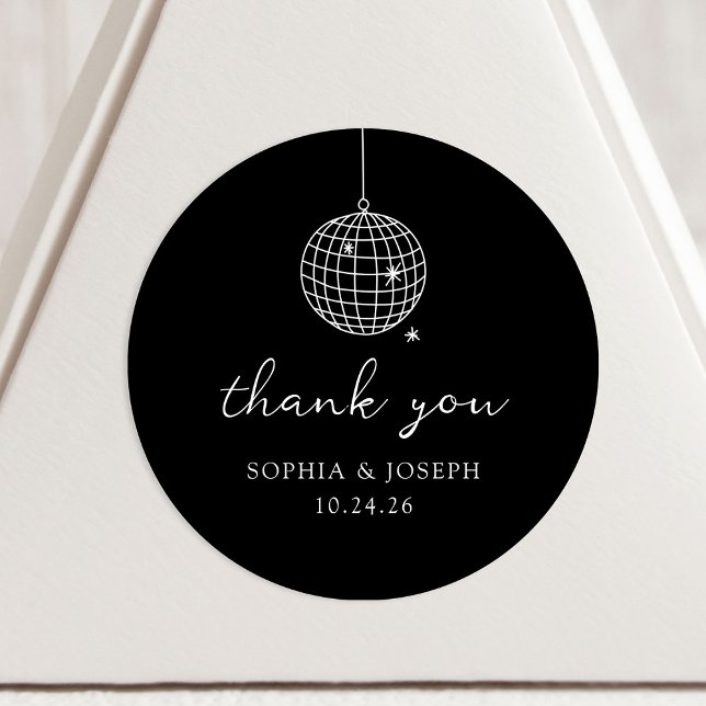 Sticker Rond Boule Disco Minimaliste Noir | Mariage (Créateur téléchargé)