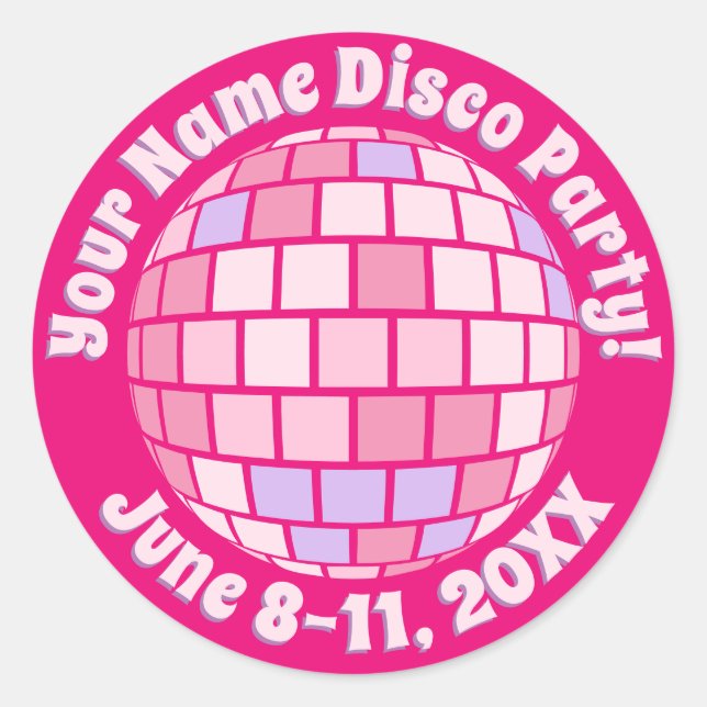 Sticker Rond Boule Disco Rose Retro PERSONNALISÉE (Devant)