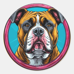 Sticker Rond Bouledogue encadré dans un motif décoratif circula