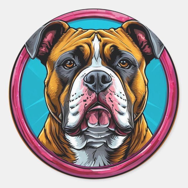 Sticker Rond Bouledogue encadré dans un motif décoratif circula (Devant)