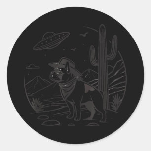 Sticker Rond Bouledogue français cowboy ouf western