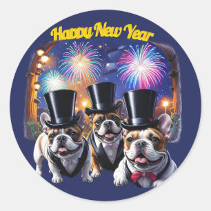 Sticker Rond Bouledogue français Frack French Bulldog Nouvel An