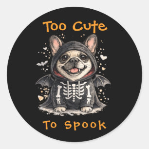 Sticker Rond Bouledogue français Halloween Mignon squelette