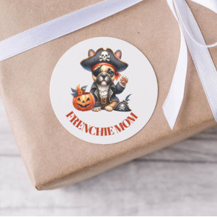 Sticker Rond Bouledogue français pirate Halloween Frenchie Mama