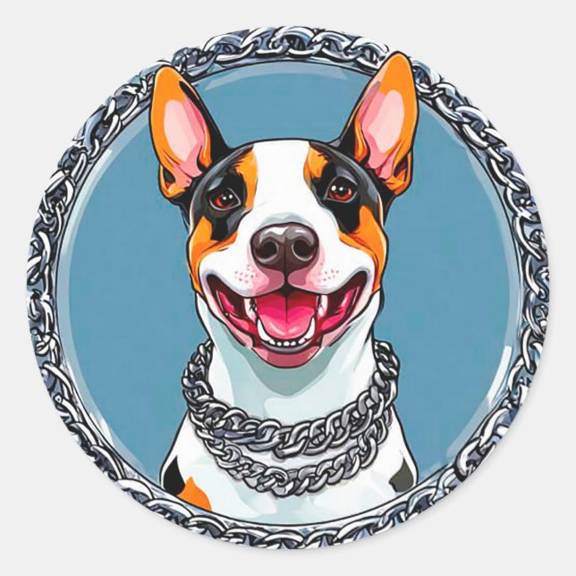 Sticker Rond Bouledogue sourire 🐶 Portrait de chien heureux et (Devant)