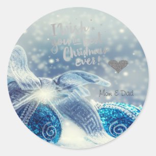 Sticker Rond Boules bleues Je vous souhaite un très joyeux Noël