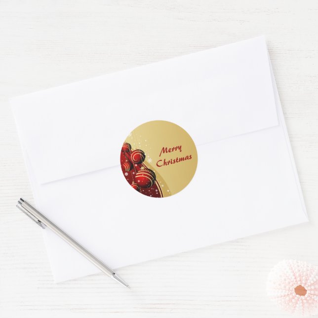 Sticker Rond Boules de Noël en or et rouge (Enveloppe)