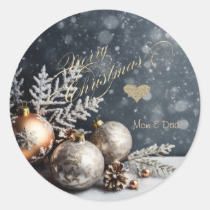 Sticker Rond boules de Noël,flocons de neige,neige,Gris
