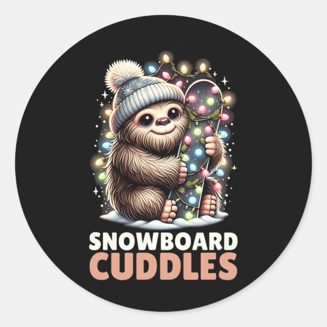 Sticker Rond Boules de snowboard Noël Lit Bigfoot Snowboardi (Devant)