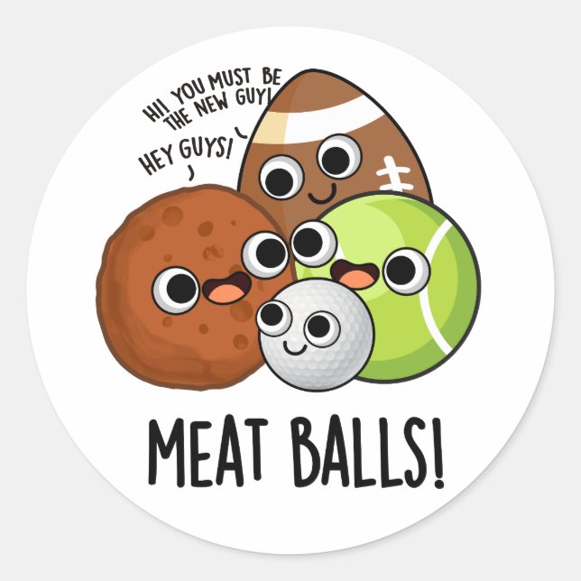 Sticker Rond Boules de viande amusant jeu de nourriture (Devant)
