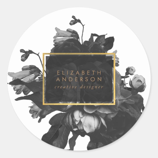 Sticker Rond Bouquet Black Gold Rose (Devant)
