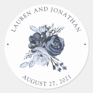 Sticker Rond Bouquet bleu   Mariage floral aquarelle