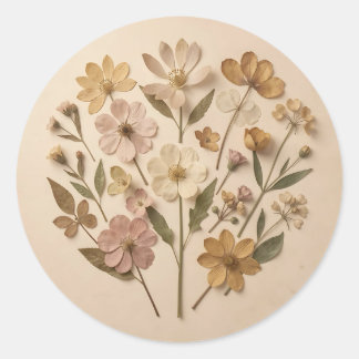 Sticker Rond Bouquet botanique de fleurs sauvages pressées Vint