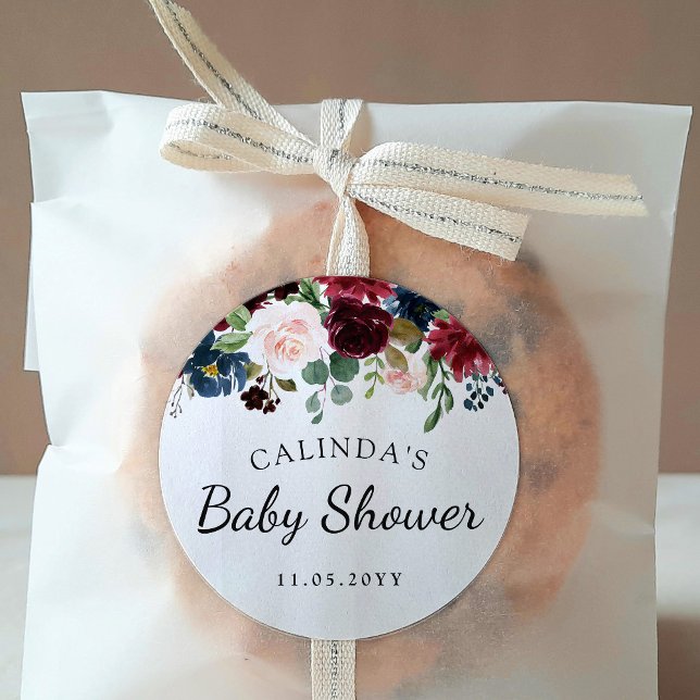 Sticker Rond Bouquet Bourgogne | BABY SHOWER (Créateur téléchargé)