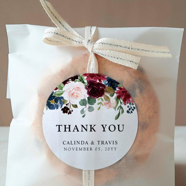 Sticker Rond Bouquet Bourgogne | MARIAGE | MERCI (Créateur téléchargé)