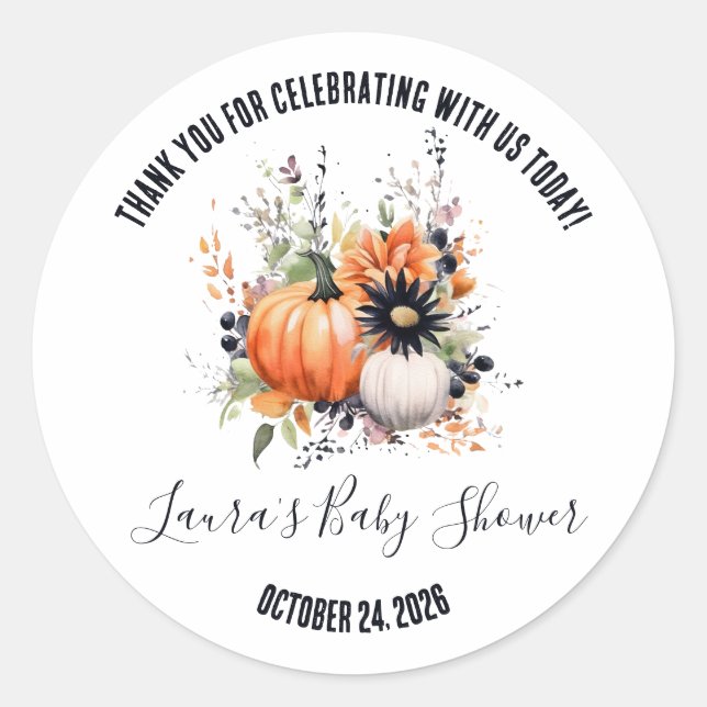 Sticker Rond Bouquet Citrouille floral Baby shower Favoriser (Devant)