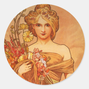 Sticker Rond Bouquet d'Alphonse (Alfons) Mucha