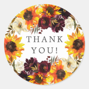 Sticker Rond Bouquet d'automne Tournesols Shower Floral Mariée
