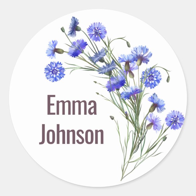 Sticker Rond Bouquet de Bleuet sur Fond Blanc  (Devant)
