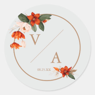 Sticker Rond Bouquet de Boho avec fleurs de feu