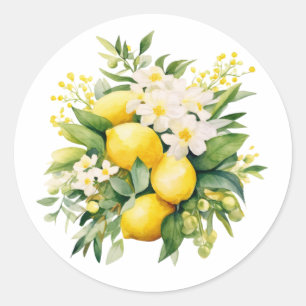Sticker Rond Bouquet de citrons aux fleurs blanches