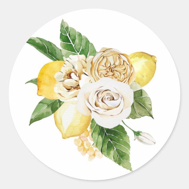 Sticker Rond Bouquet de citrons et roses (Devant)