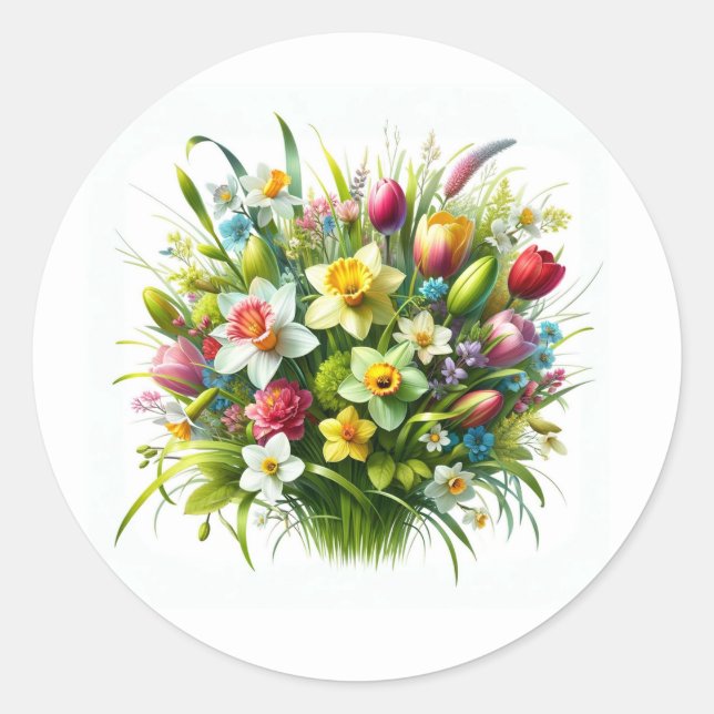 Sticker Rond Bouquet de fleurs de printemps Fleurs de Pâques (Devant)