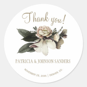 Sticker Rond Bouquet de fleurs d'hiver mariage merci
