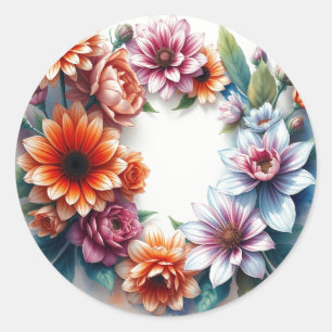 Sticker Rond Bouquet de fleurs Elégante aquarelle