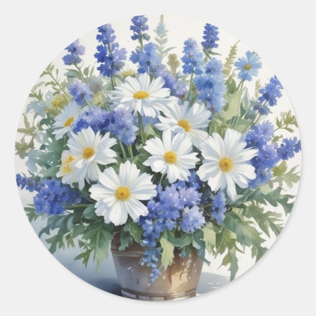 Sticker Rond Bouquet de fleurs Elégante aquarelle (Devant)
