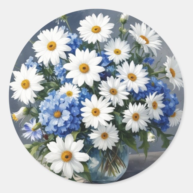 Sticker Rond Bouquet de fleurs Élégantes marguerites Aquarelle (Devant)