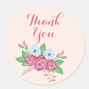 Sticker Rond Bouquet de fleurs florales d'aquarelle Boho, "Merc