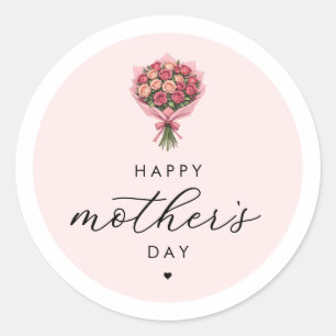 Sticker Rond Bouquet de fleurs roses Bonne fête des mères Éléga