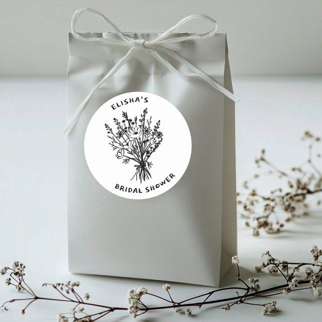 Sticker Rond Bouquet de fleurs sauvages Mariage champêtre et fa (Wildflower Bouquet Rustic Whimsical Bridal Shower Classic Round Sticker
)