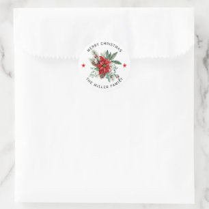 Sticker Rond Bouquet de Noël Poinsettia