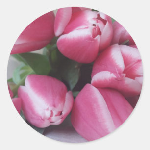 Sticker Rond Bouquet de Pink Tulips, Flowers