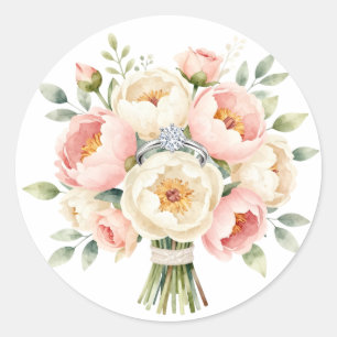 Sticker Rond Bouquet de pivoines romantique avec bague en diama
