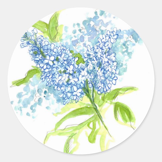 Sticker Rond Bouquet de printemps bleu Lilac Fleurs aquarelles (Devant)