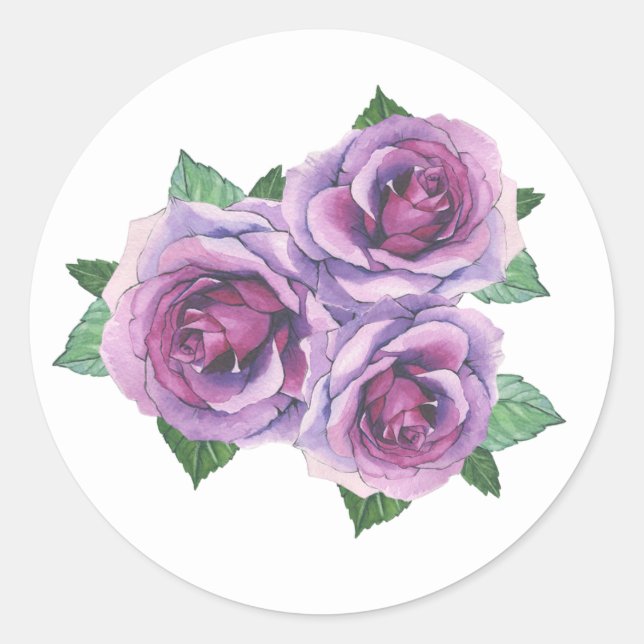 Sticker Rond Bouquet de rose violet aquarelle Floral (Devant)