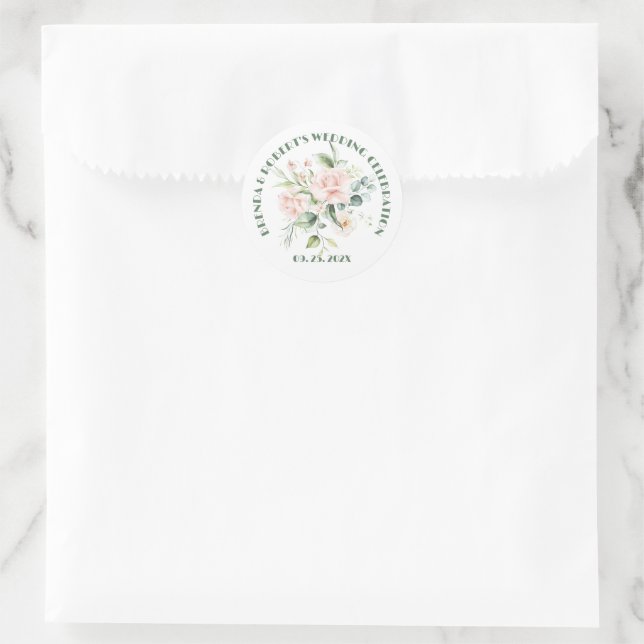 Sticker Rond Bouquet de roses rose pâle (Sac)