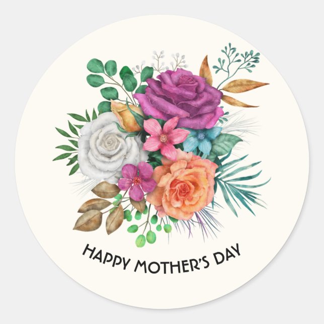Sticker Rond Bouquet de roses roses roses, orange et blanches F (Devant)