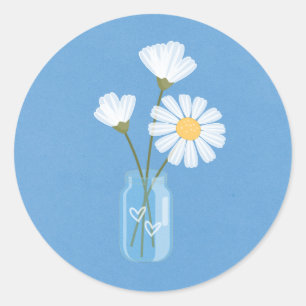 Sticker Rond Bouquet de simples marguerites blanches Mason Jar 