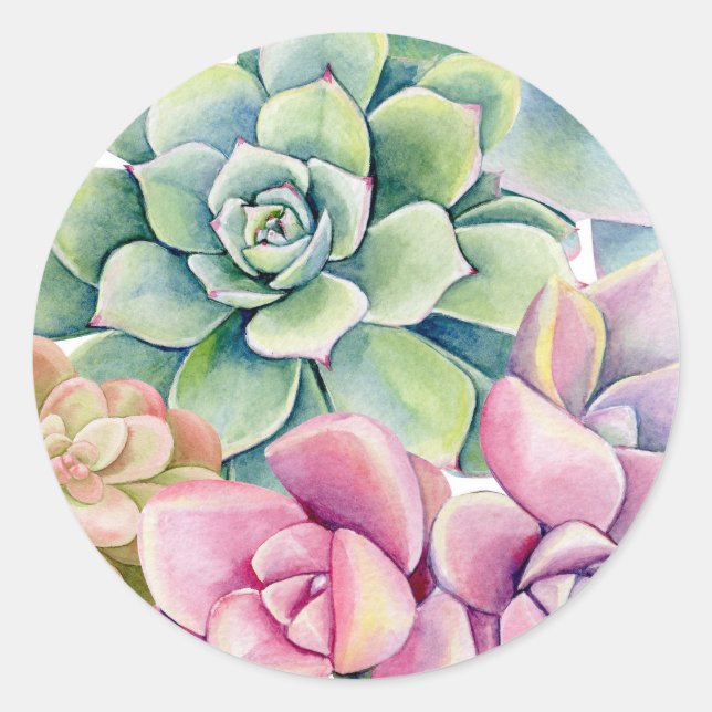Sticker Rond Bouquet de succulentes à l'aquarelle Été (Devant)