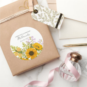Sticker Rond Bouquet de tournesols modernes jaunes pour mariage