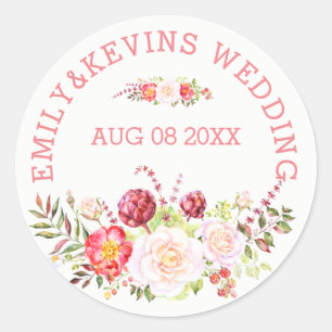 Sticker Rond Bouquet et texte de fleurs de mariage colorées